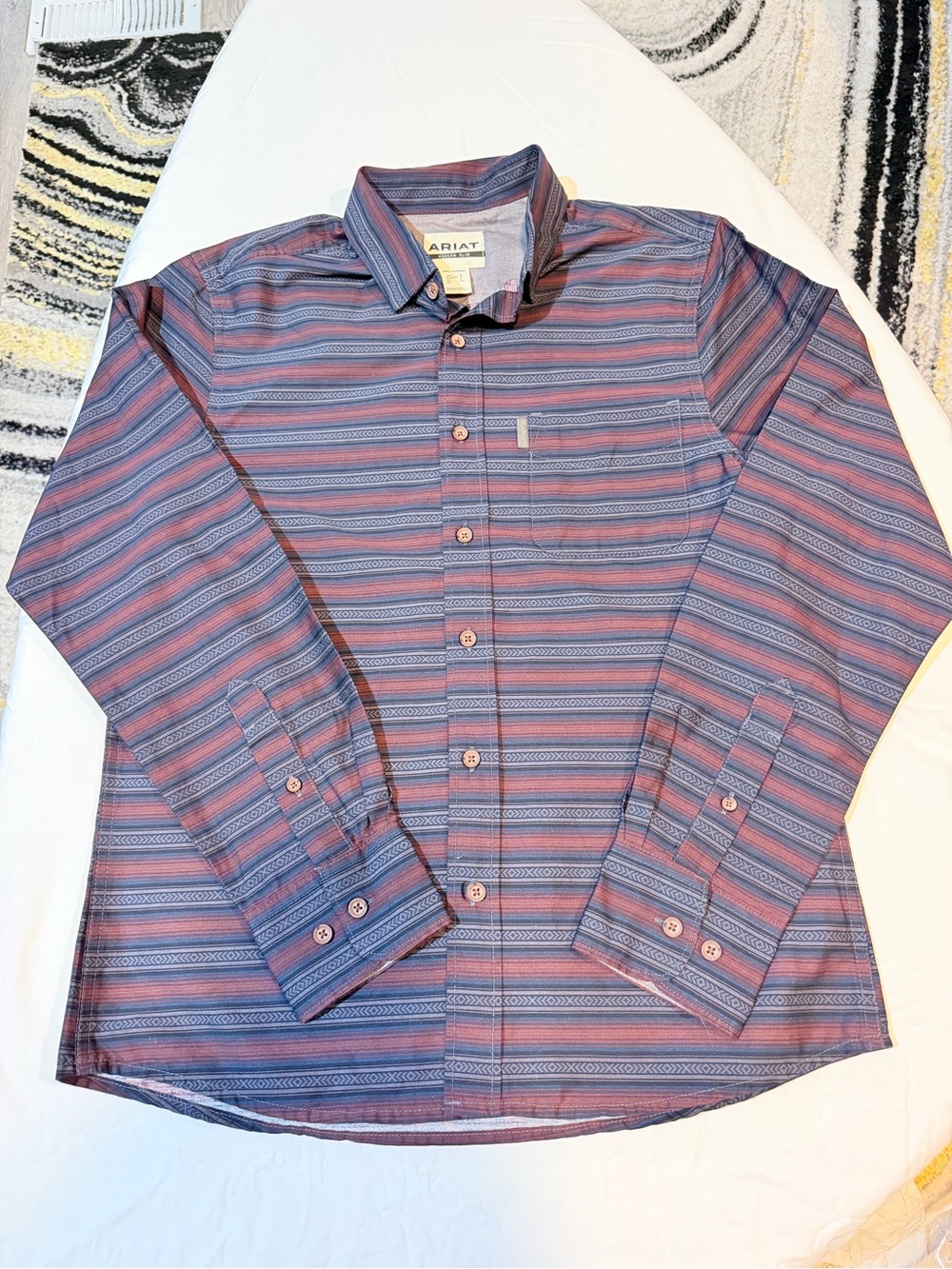 Ariat Men’s Blue and Pink Striped Long-Sleeve Button-Down Shirt